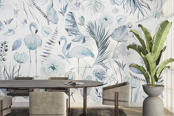 Een patroon van flamingo's en bloemen Een patroon van flamingo's en bloemen