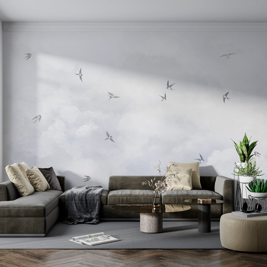 Een groep vogels vliegt in de lucht