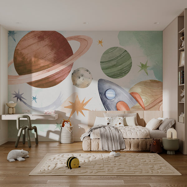 Een raket en planeten in de ruimte Een raket en planeten in de ruimte
