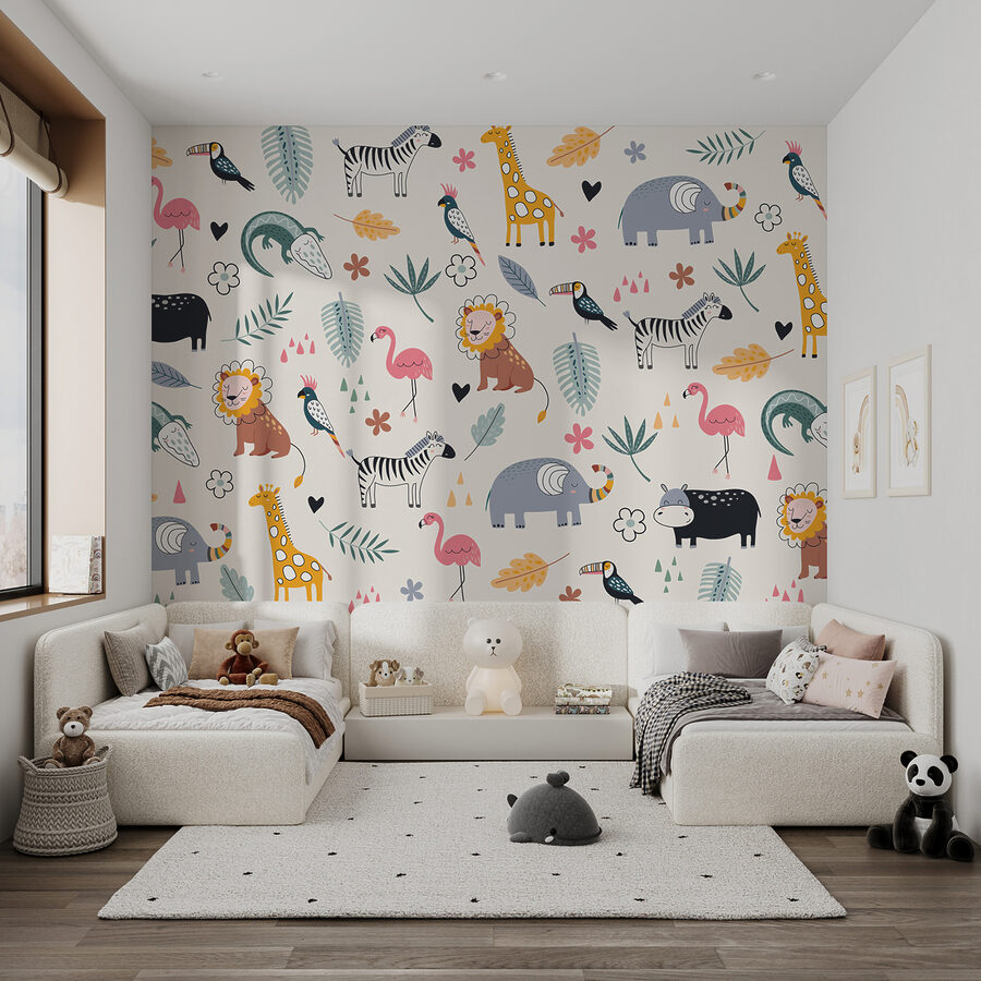 Een patroon van dieren en bladeren