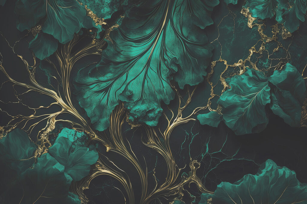 Elegante groenblauwe bladeren met metallic nerven s34486p 1024x683 - Elegante groenblauwe bladeren met metallic nerven - tegory