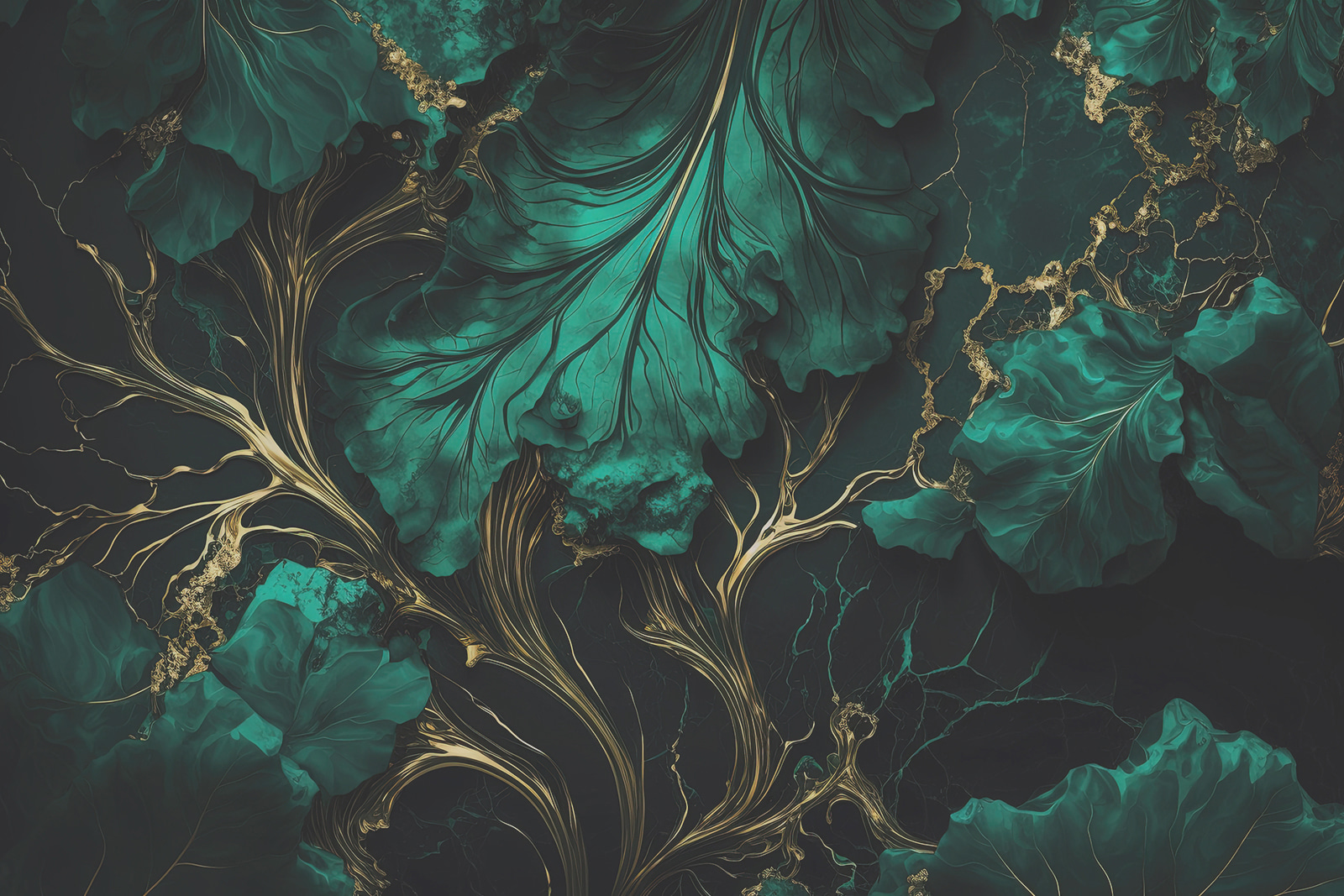 s34486p - Elegante groenblauwe bladeren met metallic nerven - tegory