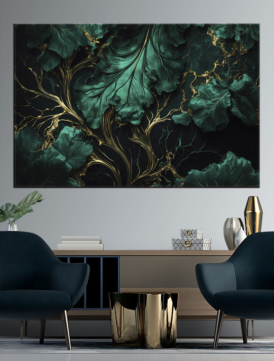 Elegante groenblauwe bladeren met metallic nerven