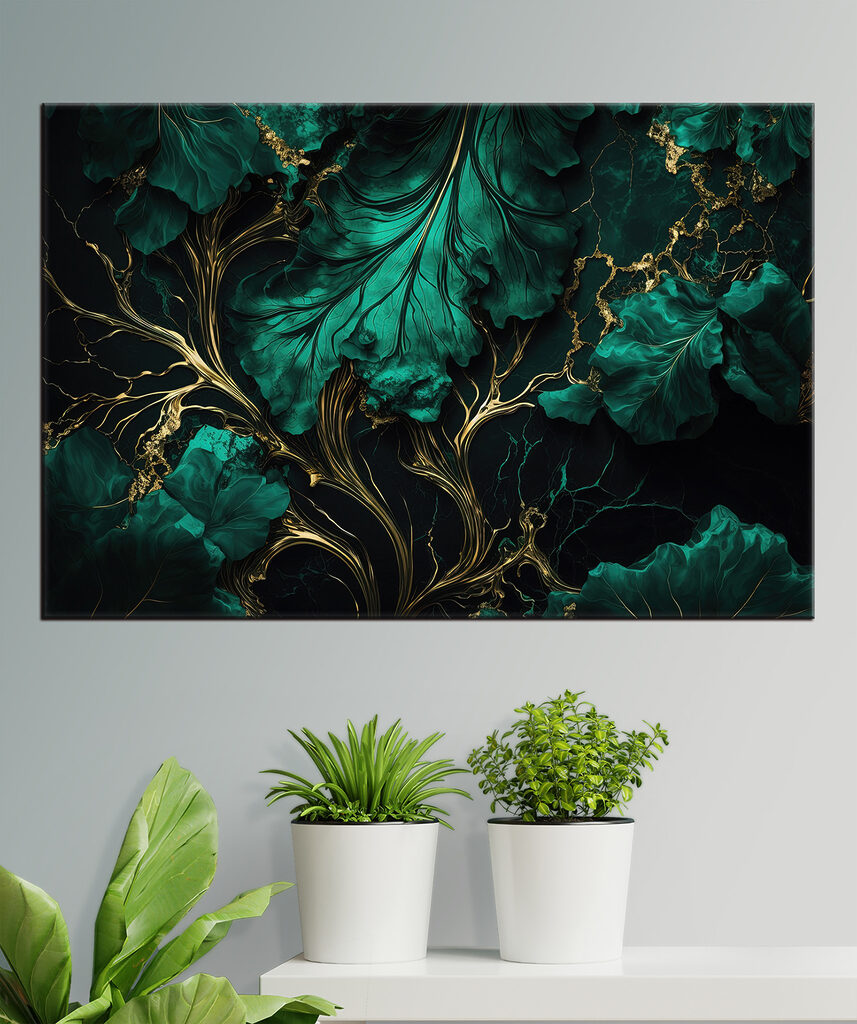 Elegante groenblauwe bladeren met metallic nerven s34486piz145 857x1024 - Elegante groenblauwe bladeren met metallic nerven - tegory