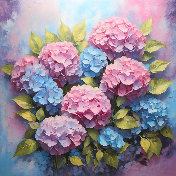 Een schilderij van bloemen en bladeren Een schilderij van bloemen en bladeren