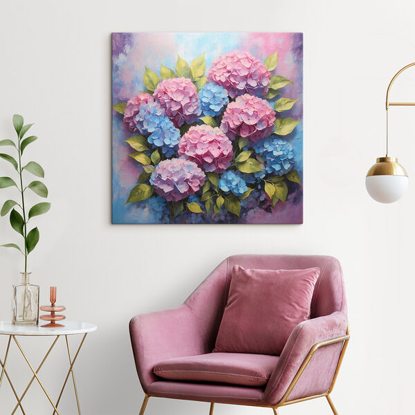 Een schilderij van bloemen en bladeren Een schilderij van bloemen en bladeren