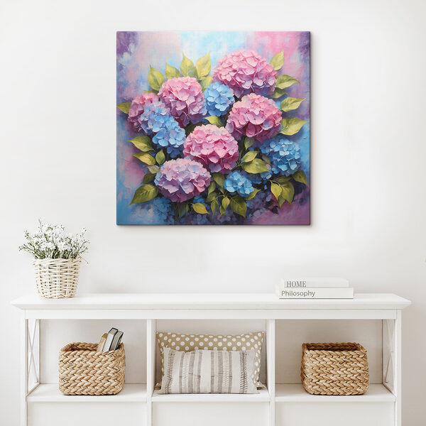 Een schilderij van bloemen en bladeren Een schilderij van bloemen en bladeren