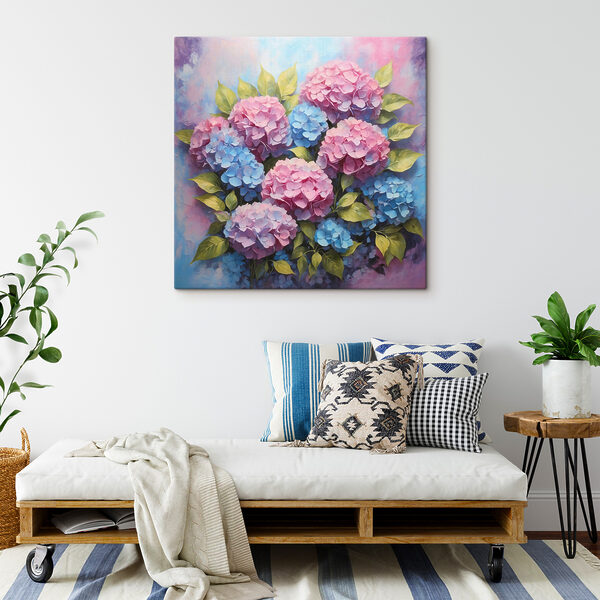 Een schilderij van bloemen en bladeren Een schilderij van bloemen en bladeren