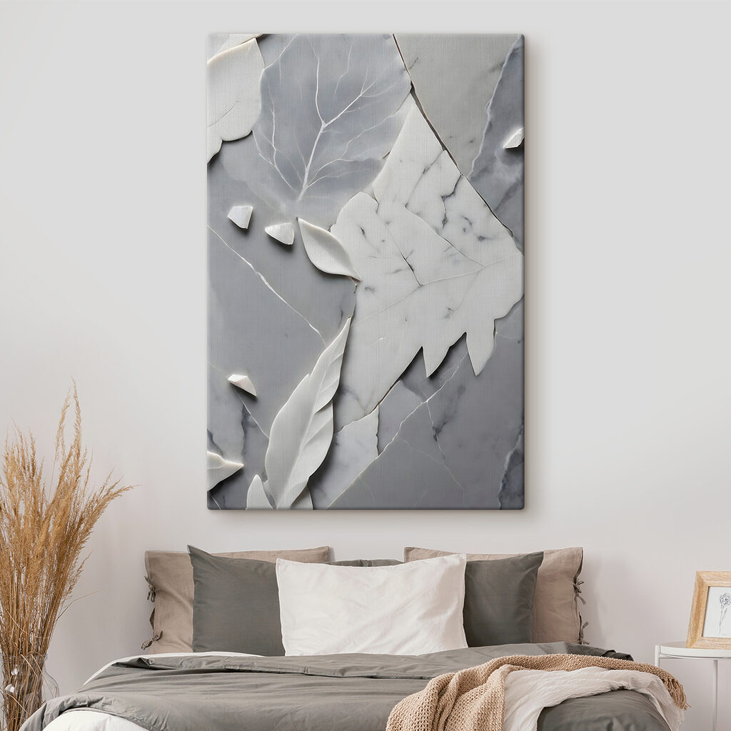 Een wit en grijs marmeren oppervlak met bladeren s38272pib155m 1024x1024 - Een wit en grijs marmeren oppervlak met bladeren - tegory