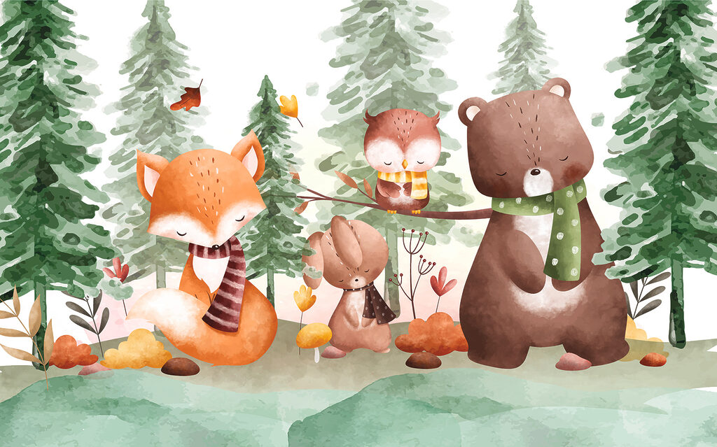 Een groep dieren in een bos Een groep dieren in een bos