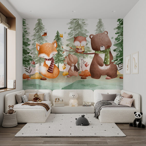 Een groep dieren in een bos Een groep dieren in een bos