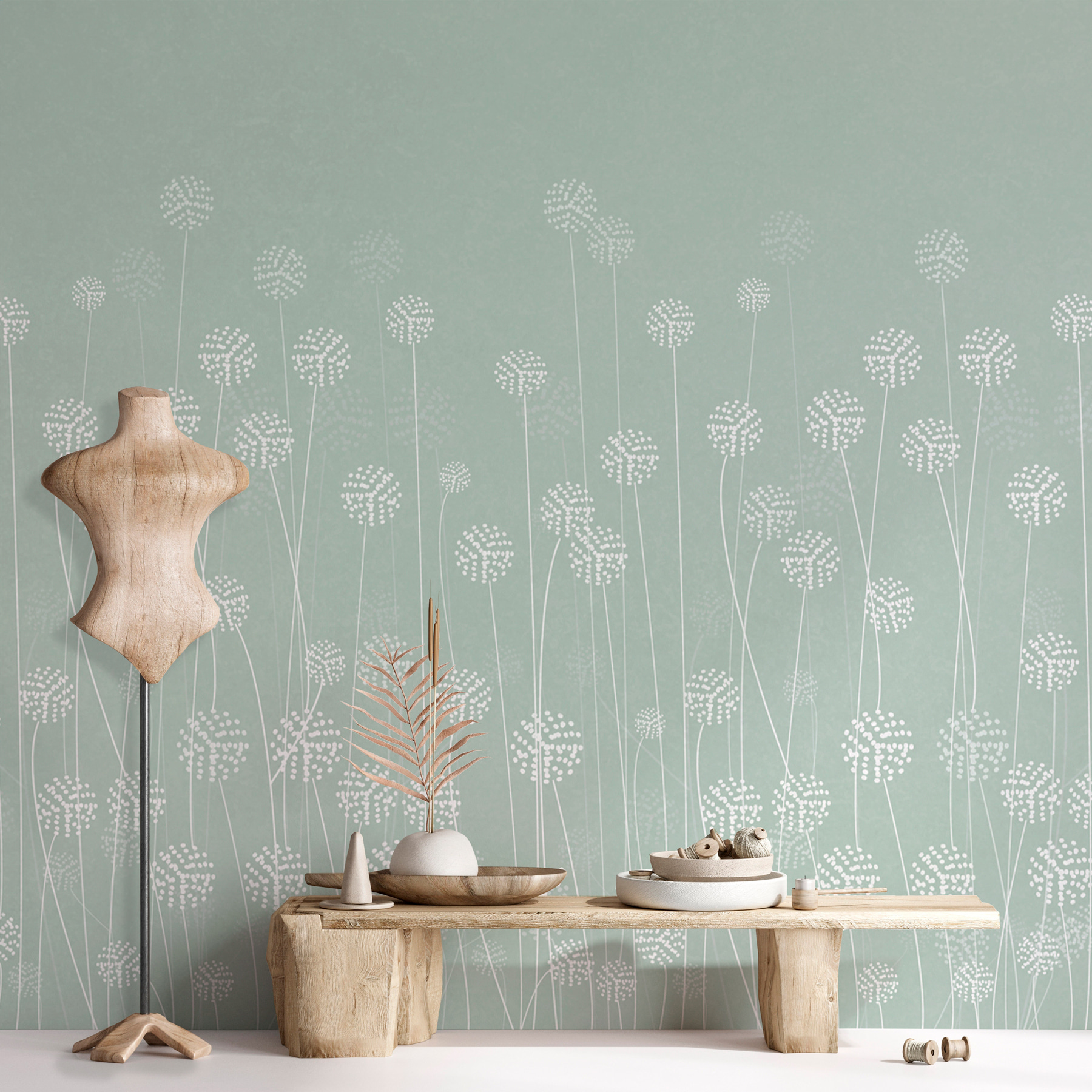 w00613v3pih1ms - Witte bloemen op groene achtergrond - tegory