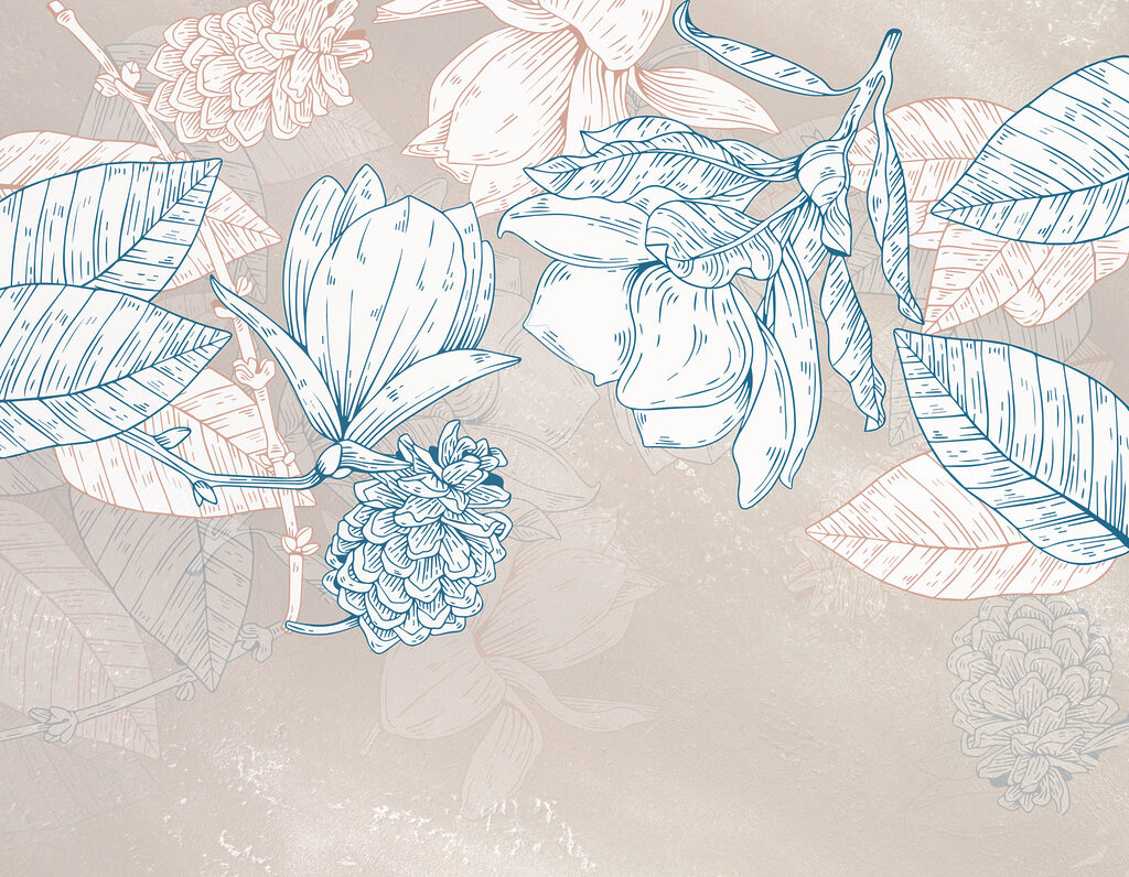 Een tekening van bloemen en bladeren Een tekening van bloemen en bladeren