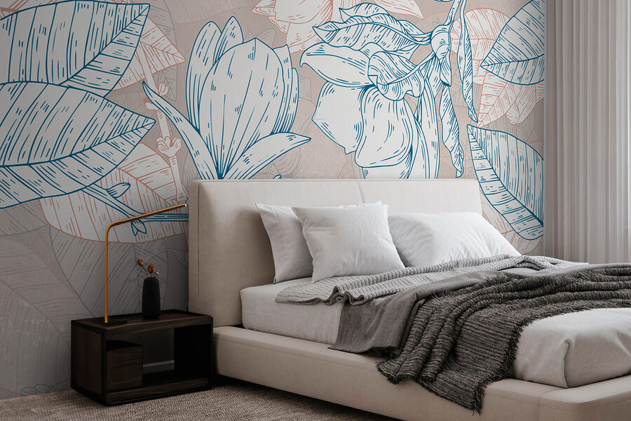Een tekening van bloemen en bladeren