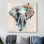 Canvas Schilderijen Een olifant met bloemen en bladeren