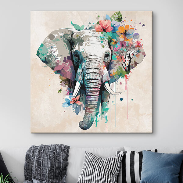Een olifant met bloemen en bladeren Een olifant met bloemen en bladeren