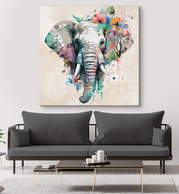 Een olifant met bloemen en bladeren Een olifant met bloemen en bladeren