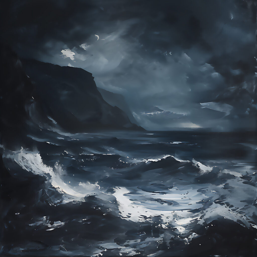 A stormy sea with mountains and clouds A stormy sea with mountains and clouds