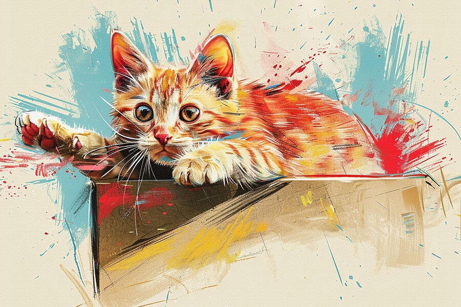 Een kat ligt op een doos Een kat ligt op een doos