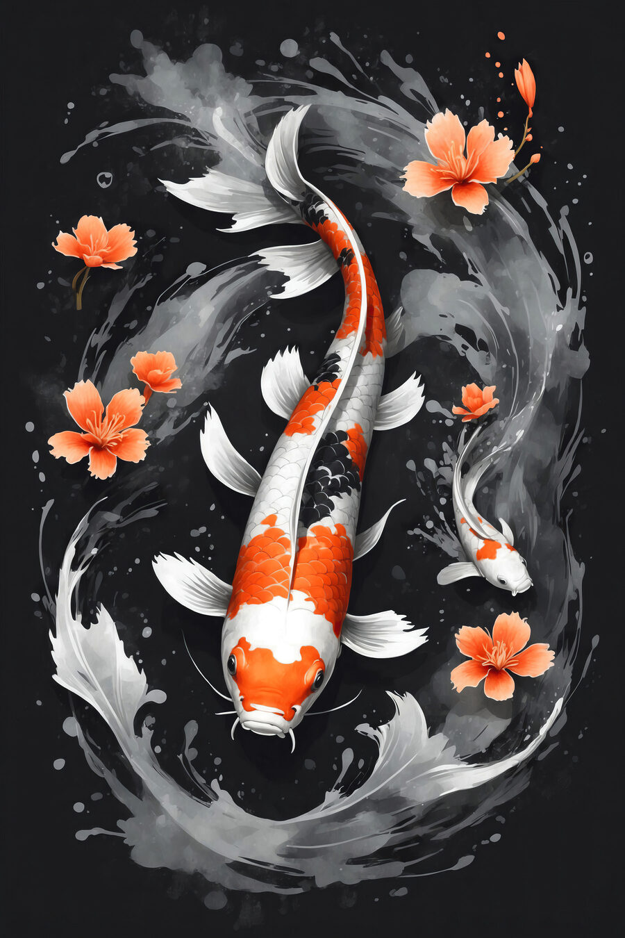 Een vis met bloemen en water Een vis met bloemen en water