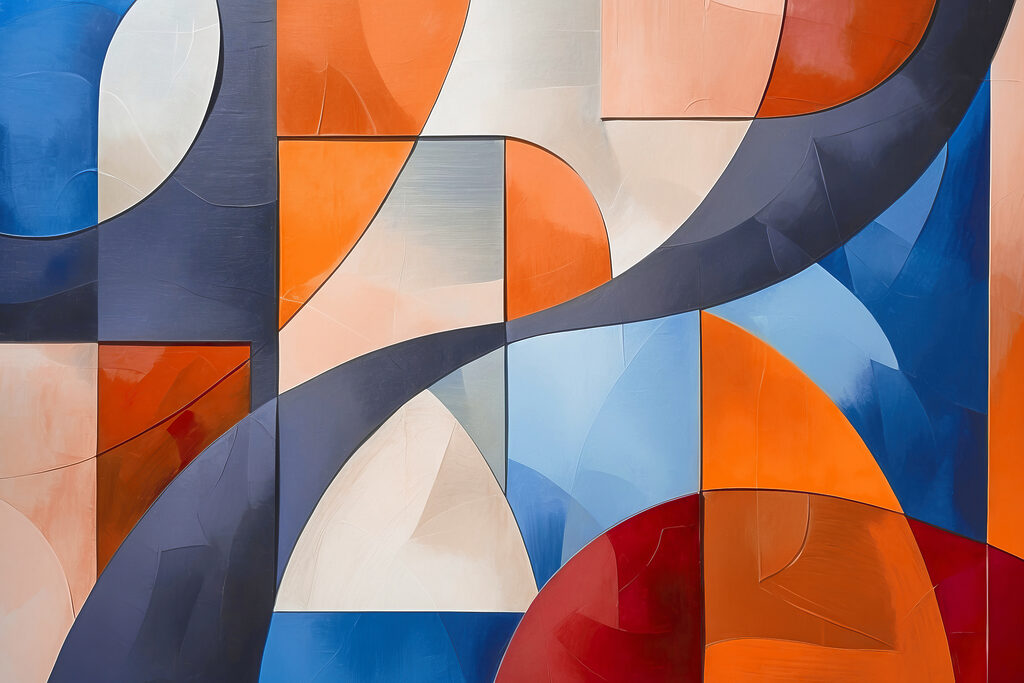 A colorful art piece with curved shapes