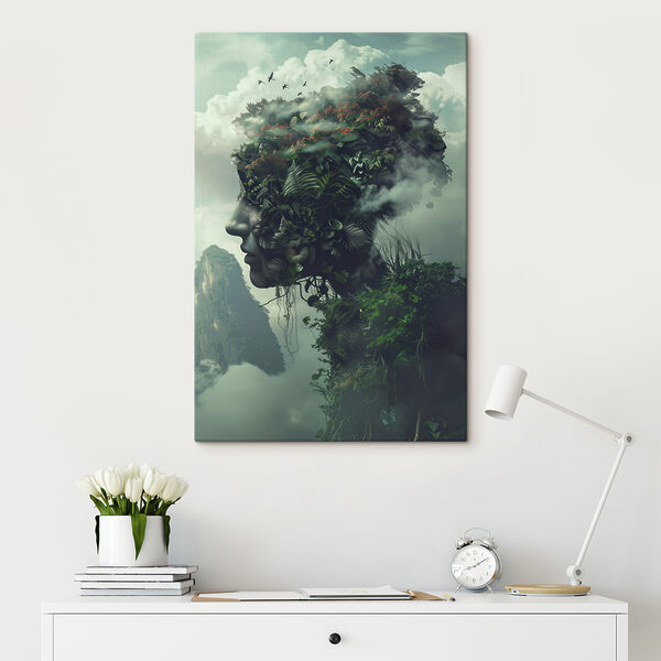 Een gezicht gemaakt van planten en wolken Een gezicht gemaakt van planten en wolken