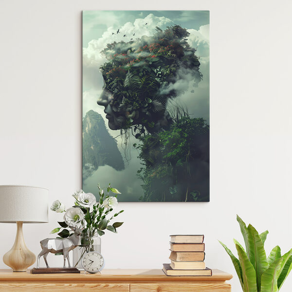 Een gezicht gemaakt van planten en wolken Een gezicht gemaakt van planten en wolken