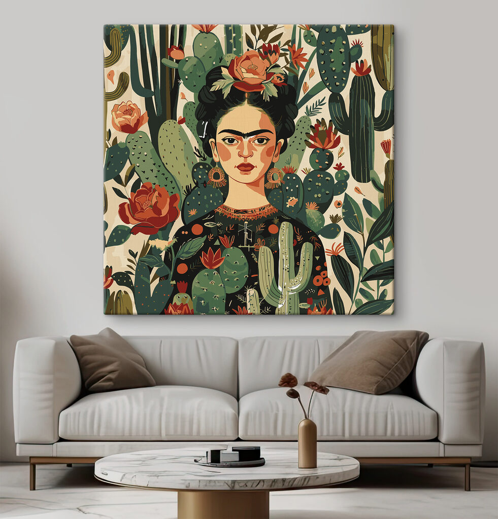 A painting of a woman with cactuses A painting of a woman with cactuses