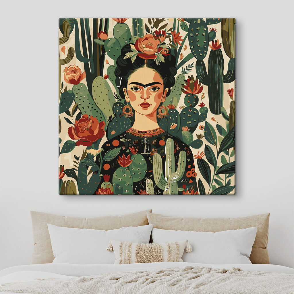 A painting of a woman with cactuses A painting of a woman with cactuses