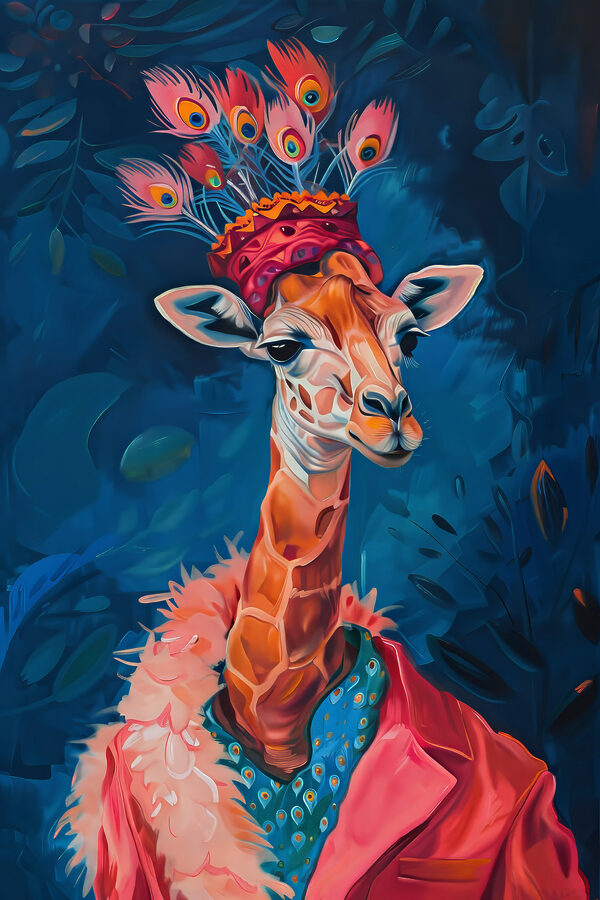 Een giraffe met een hoed op Een giraffe met een hoed op