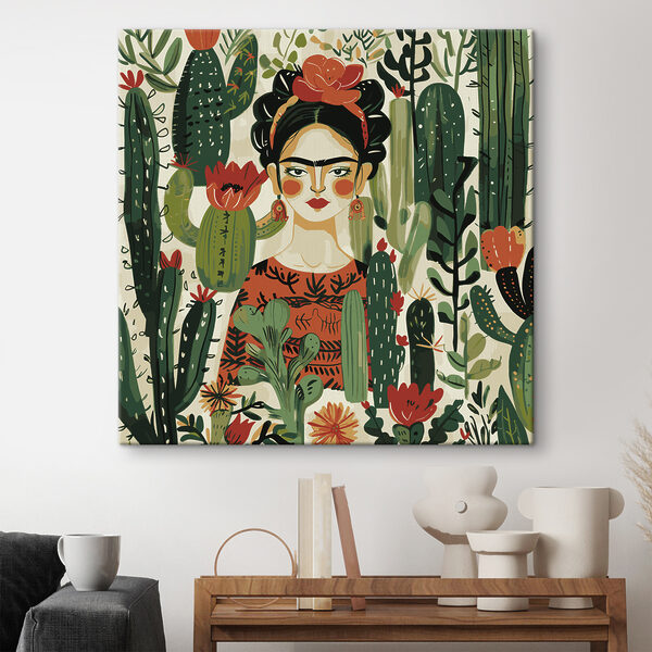 Een schilderij van een vrouw met een bloem in haar haar Een schilderij van een vrouw met een bloem in haar haar