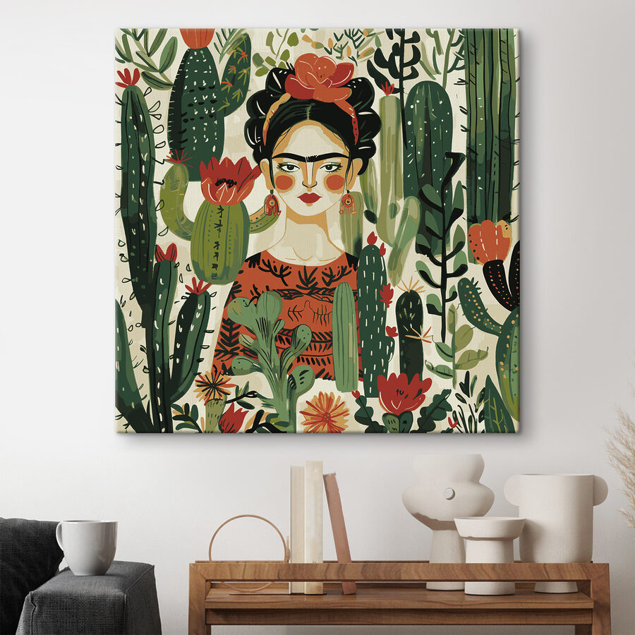 Een schilderij van een vrouw met een bloem in haar haar