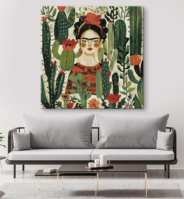 Een schilderij van een vrouw met een bloem in haar haar Een schilderij van een vrouw met een bloem in haar haar