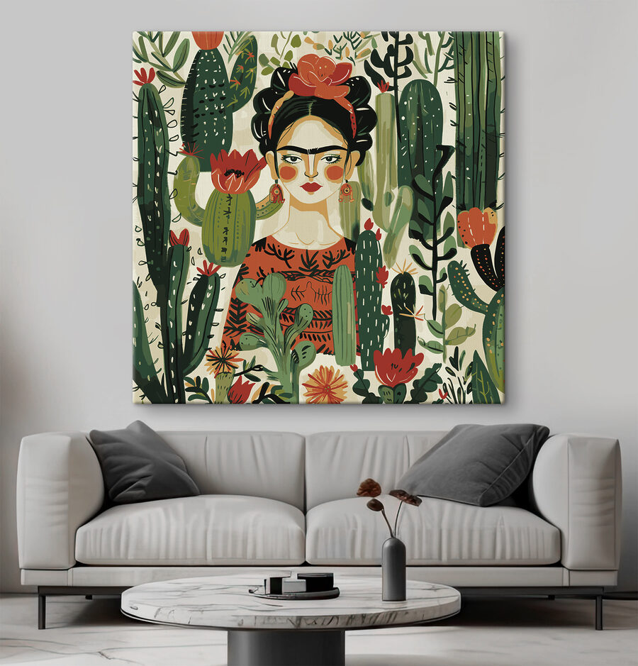 Een schilderij van een vrouw met een bloem in haar haar