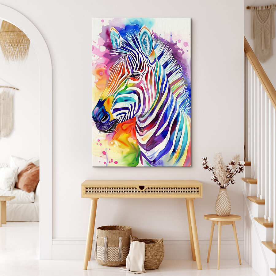 Een kleurrijke zebra met regenboogkleuren