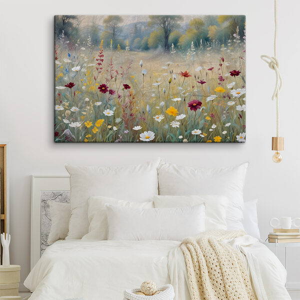 Een schilderij van bloemen in een veld Een schilderij van bloemen in een veld