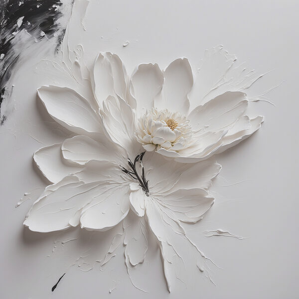 Een witte bloem met zwarte verf Een witte bloem met zwarte verf
