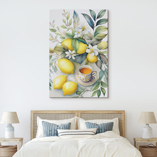 A painting of lemons and a cup of tea