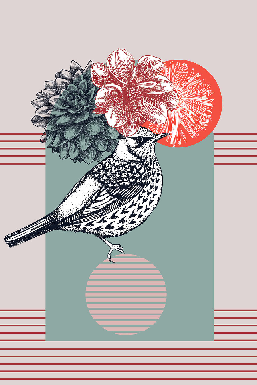 Een vogel met bloemen op zijn hoofd