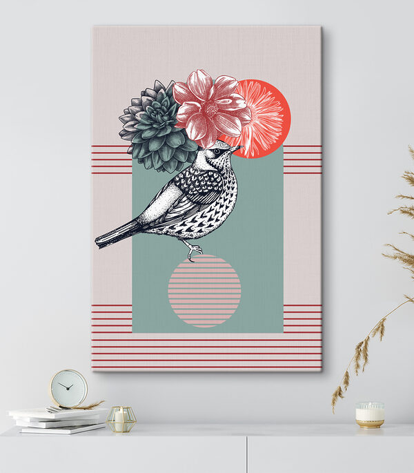 Een vogel met bloemen op zijn hoofd Een vogel met bloemen op zijn hoofd