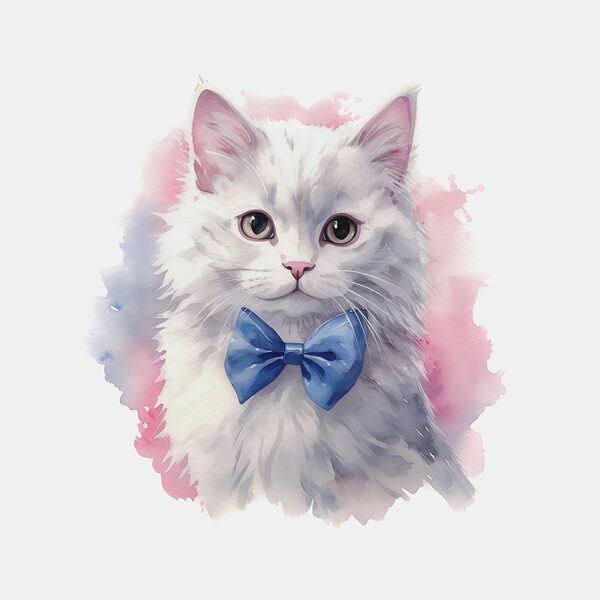Een aquarel van een kat met een strikje Een aquarel van een kat met een strikje
