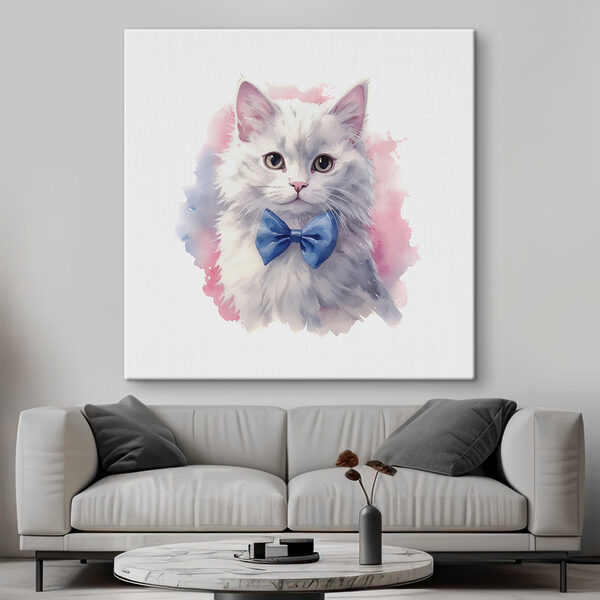 Een aquarel van een kat met een strikje Een aquarel van een kat met een strikje