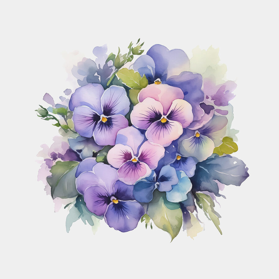 Een boeket paarse en blauwe bloemen