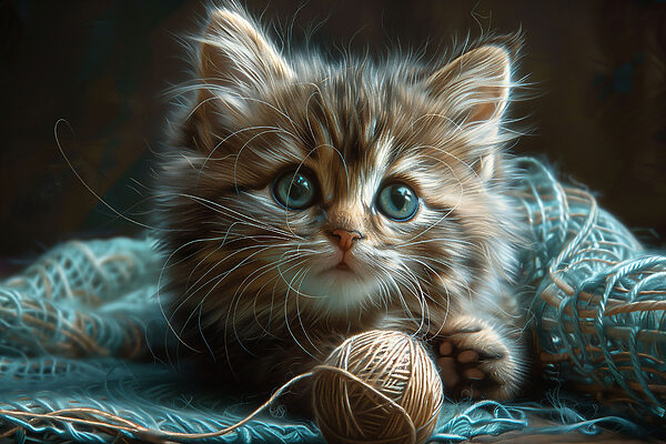 Een kat met een bal garen Een kat met een bal garen
