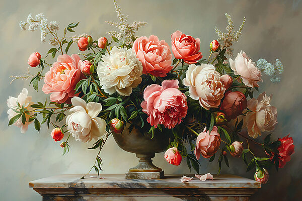 Een vaas met roze en witte bloemen Een vaas met roze en witte bloemen