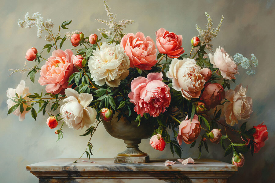 Een vaas met roze en witte bloemen
