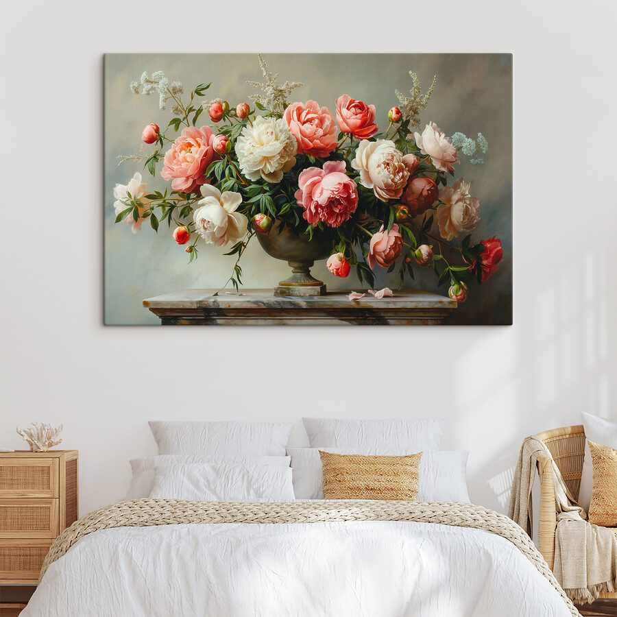Een vaas met roze en witte bloemen
