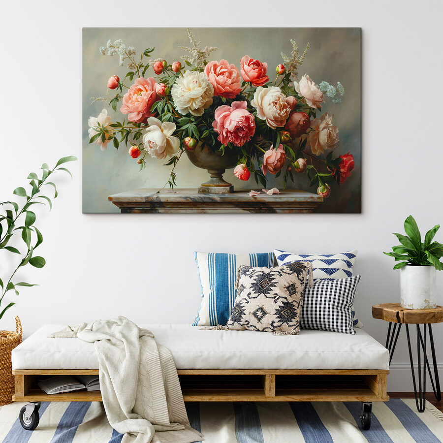 Een vaas met roze en witte bloemen