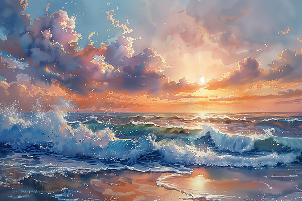 Een schilderij van golven op het strand Een schilderij van golven op het strand
