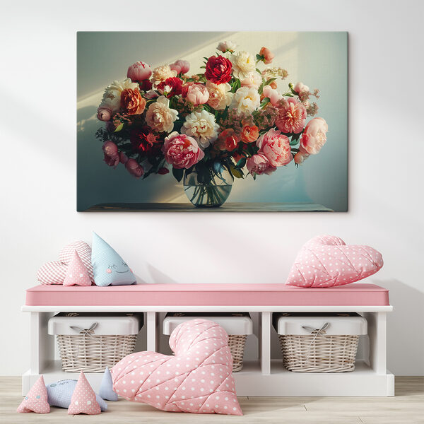 Een vaas met bloemen op een tafel Een vaas met bloemen op een tafel